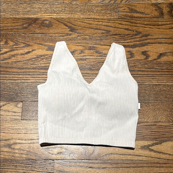 90 Degree By Reflex Tops - Stone wash Seamless Rib Alamo Bra / Beige Top